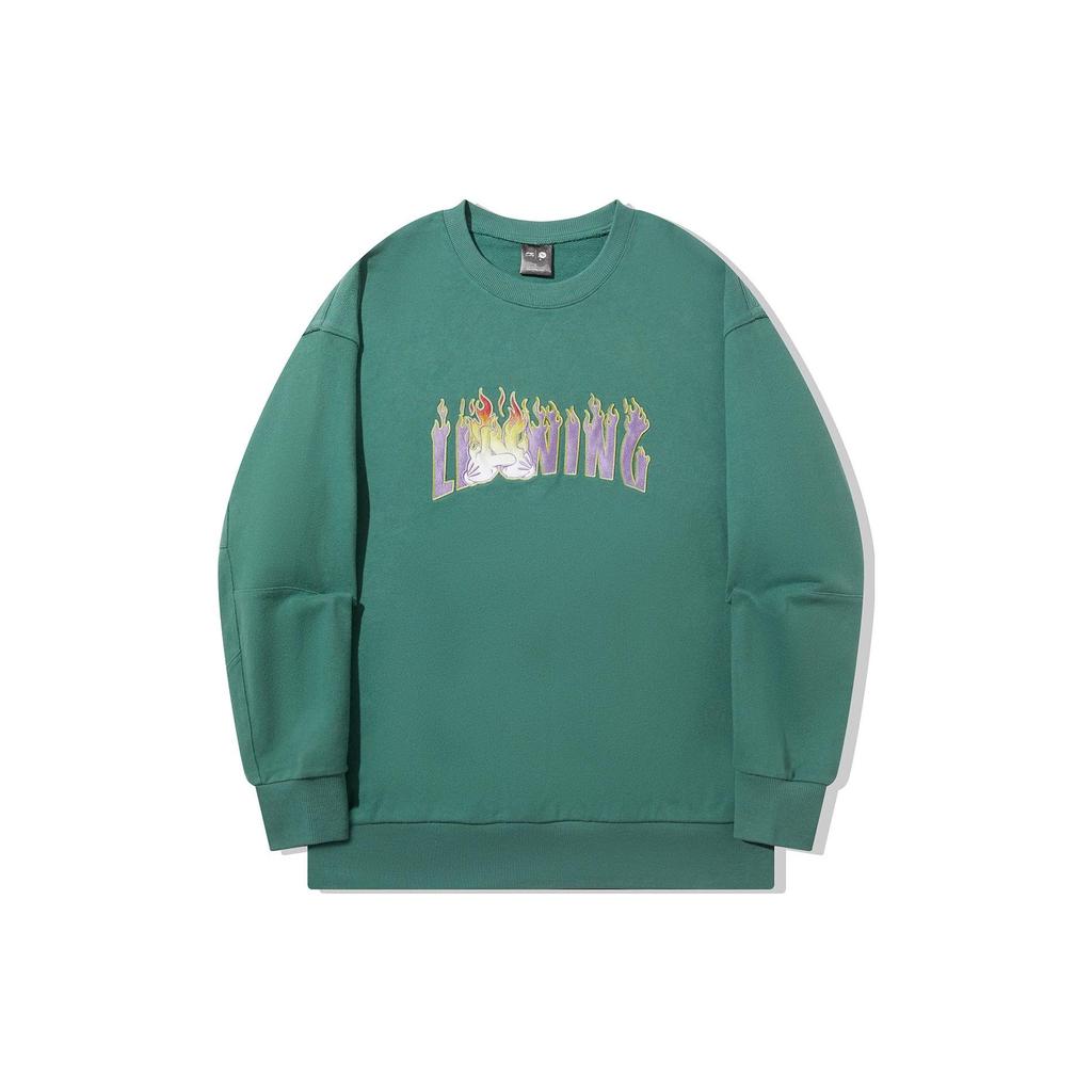 Li Ning X OG Slick Flame Letter Pullover Sweatshirt Unisex Sweatshirt Deep-Palace-Green AWDT727-4