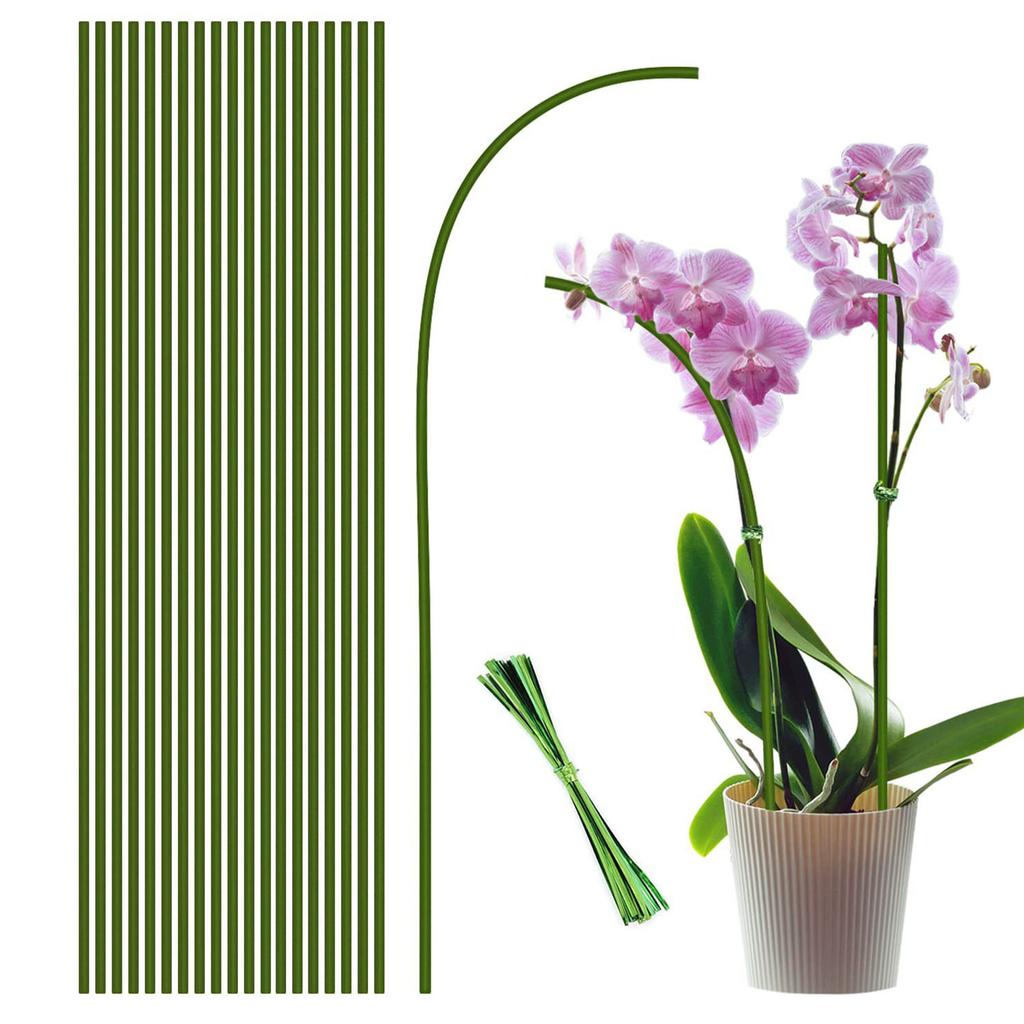 Pack Of 20 Flexible Orchid Stakes For Indoor And Outdoor Plants Support Made Of Green Plastic And Metal