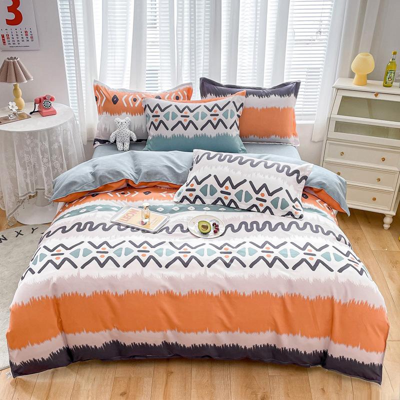 Set mic din patru piese din bumbac periat, proaspăt, îngroșat, din trei piese din bumbac imprimat, cearșaf de pat și cuvertură