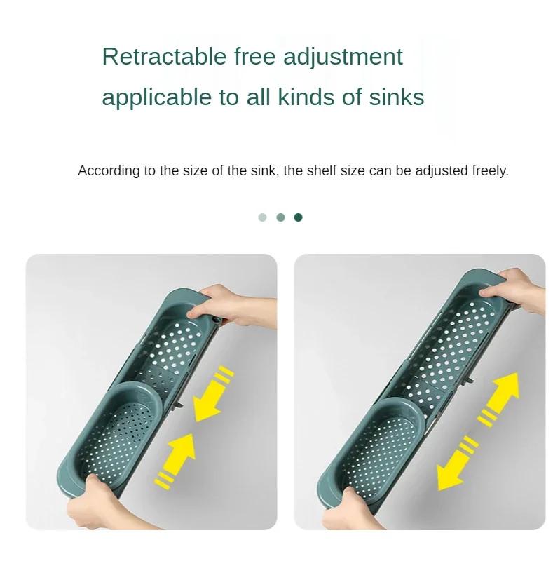 Verstellbare Länge Küchenspülbecken Abflusskorb Geschirrabtropfgestell für Seife Handtuchhalter Vorrat Küchenzubehör Regal Geschirrabtropfgestell