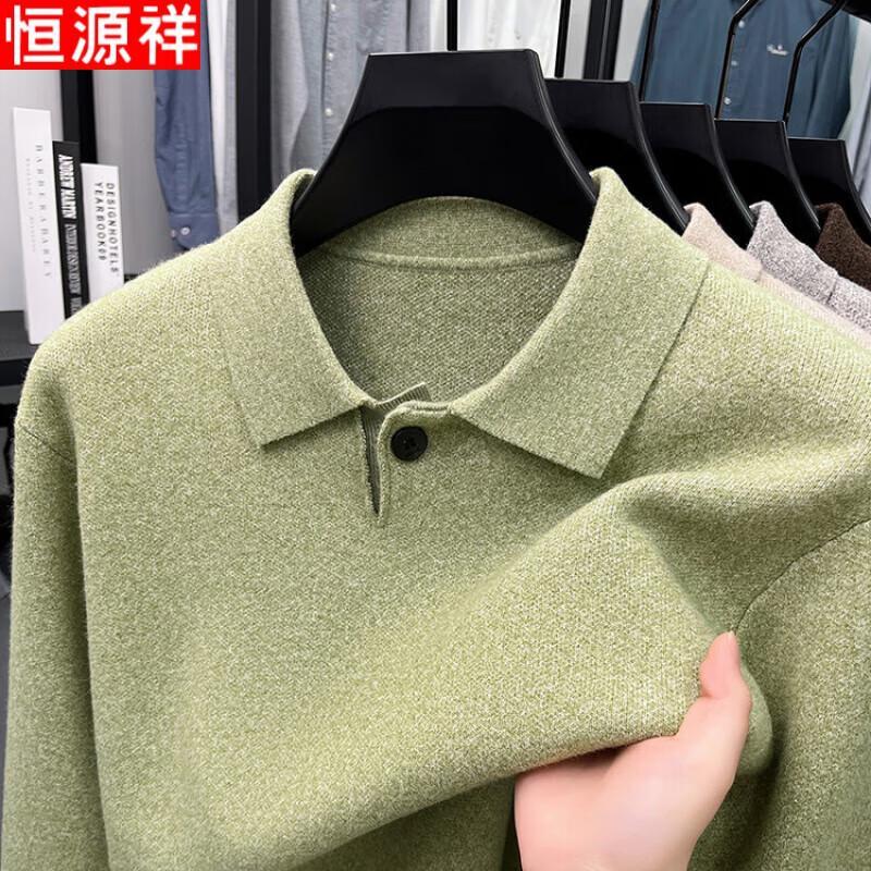 

Hengyuanxiang Men s Thickened Warm Long-Sleeve Knit Polo Shirt 3XL