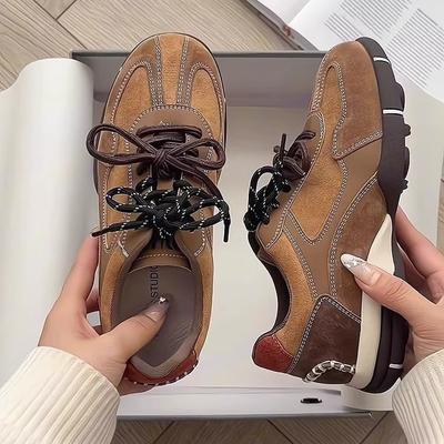 Thick-soled Inner Height Increase German Training Shoes Women's 2025 New Autumn Versatile Sports and Leisure Board Shoes Retro Brown Forrest Gump Shoe