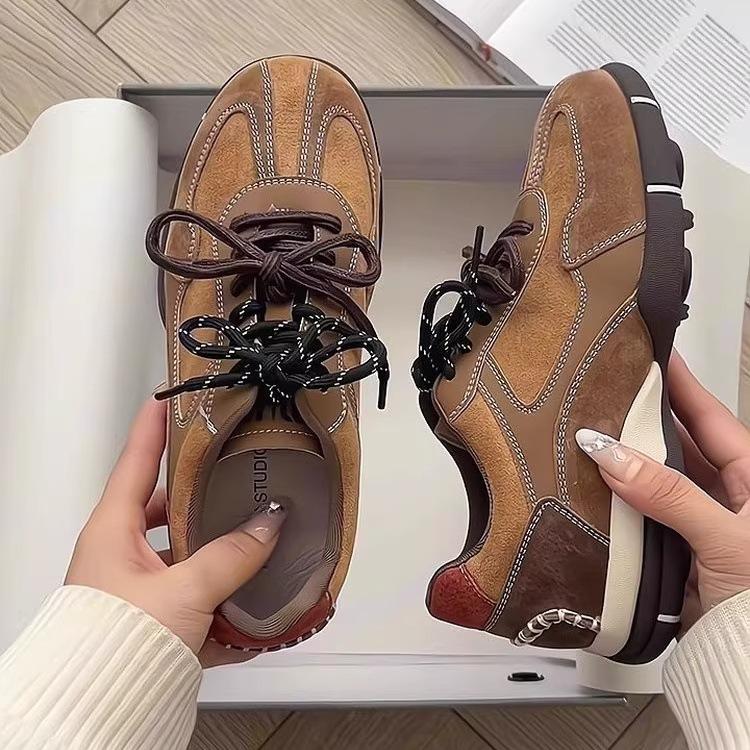 Thick-soled inner height increase German training shoes women's 2025 new autumn versatile sports and leisure board shoes retro brown Forrest Gump shoe