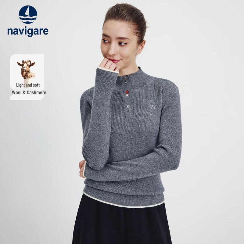 

Navigare Women s Half-Button Wool Cashmere Blend Sweater S