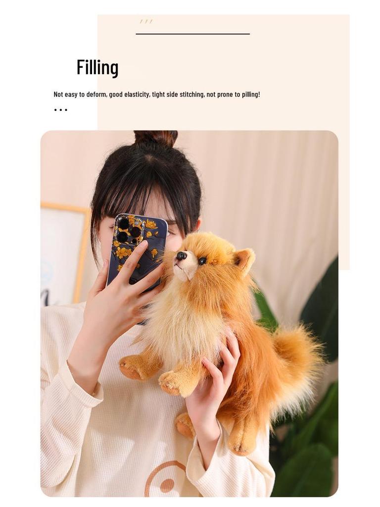 Brown Pomeranian Plush Toy - Standing Dog Photography Prop & Soothing Doll for Kids