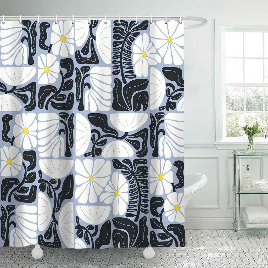 Retro Kwiat Roślina Geometryczna Estetyka Zasłona Prysznicowa Dekoracja Łazienki Abstrakcyjna Kolorowa Kwiatowa Zasłona Prysznicowa 180x180cm