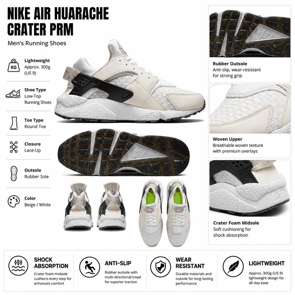 Nike Air Huarache Crater Premium Light Bone Men Sneakers Cream White DM0863-001
