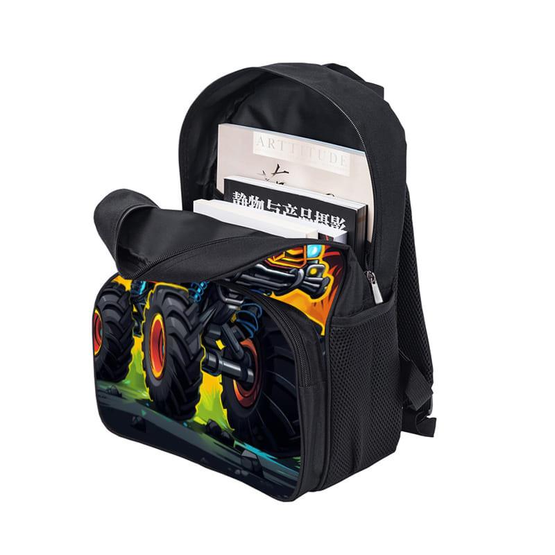 Truck Pattern Round Front Pocket Backpacks for Boy and Girls Best Gifts 2D Flat Cartoon School Backpack for Children Bag