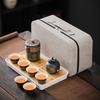 Portable Ceramic Tea Set with Bamboo Tray and Carry Bag