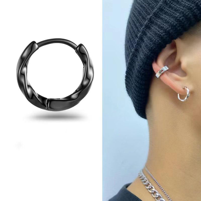 European and American Fashion Titanium Steel Ear Buckle Wind Simple Unisex Stainless Steel Twisted Wire Round Small Earrings
