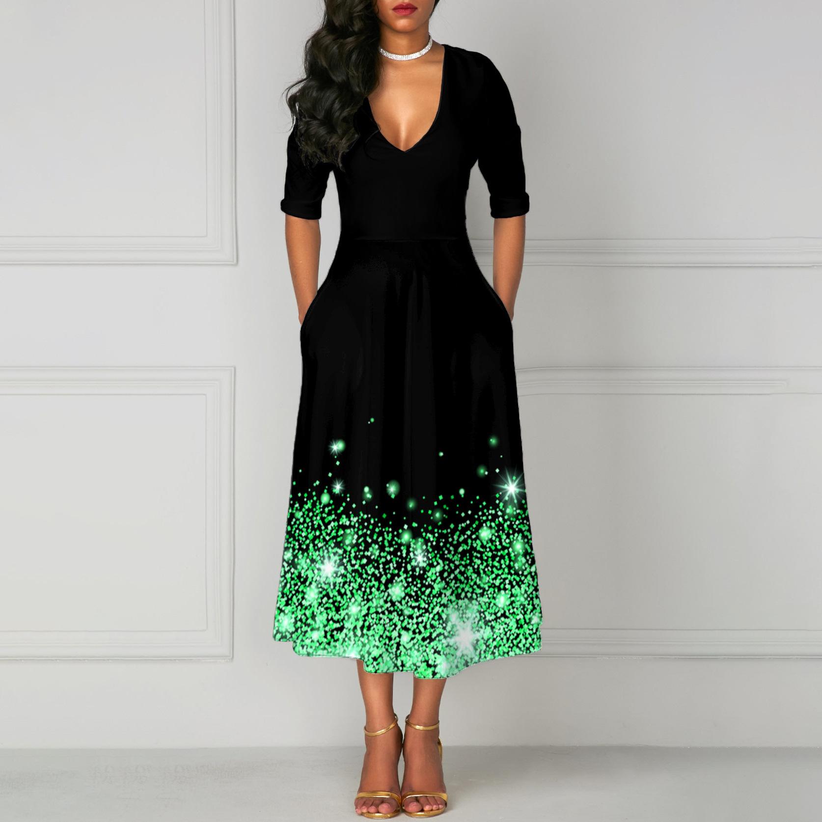 

HNXC Женские Модные Летние Весенние Платья с рукавом 2/1 и V-образным вырезом XXXXXL зелёный