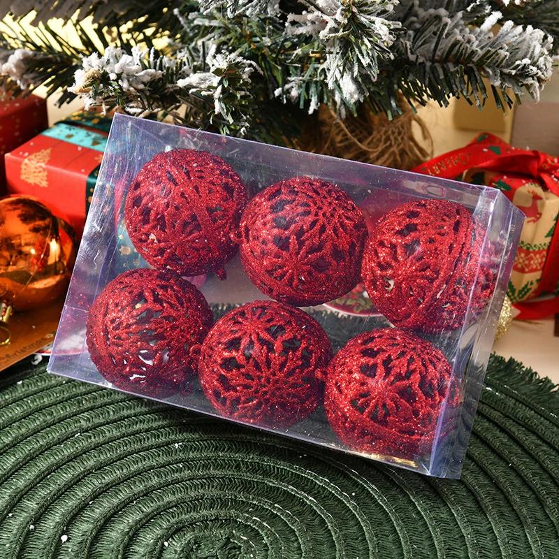 6Pcs Christmas Balls Hanging Christmas Tree Decor 6cm Plastic Balls Pvc Boxed Gold Powder Hollow Balls Party New Year Home Decor 6cm