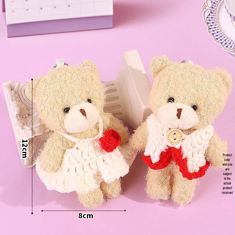 Blush Bear Plush Vest Keychain - Cute Teddy Backpack Charm Gift