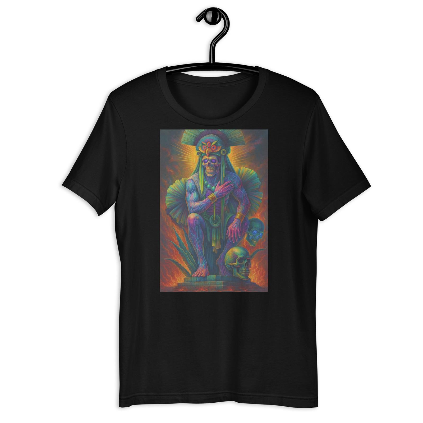 Aztec Skull God Neon Style Ancient Mexico Mythology Art T-Shirt Design S