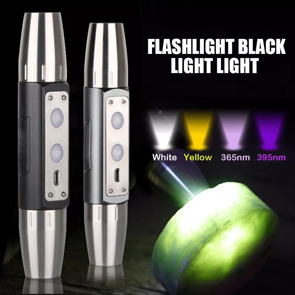 4-in-1 White Yellow UV 365nm/395nm LED LCD Flashlight Jade Detection Jewelry Money Ore Marker Stone Fluorescence Light Scor M4K3