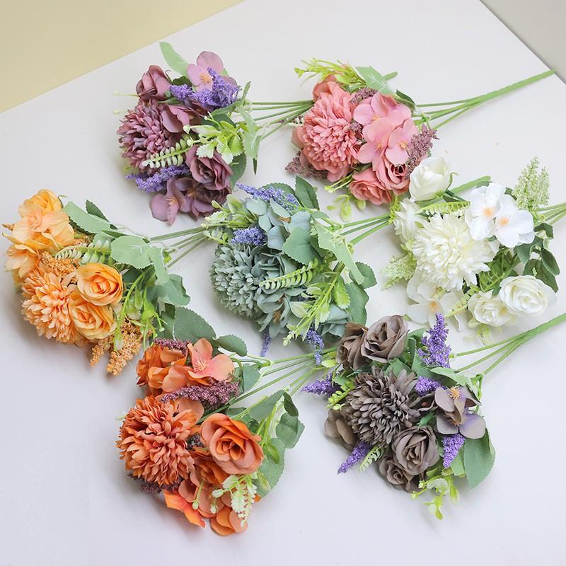 Artificial Silk Rose Hydrangea Bouquet Wedding Photography Home Decor Nordic Style 5-Head Floral Arrangement