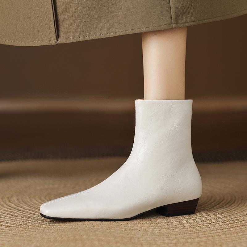 Mote 2025 Nye Høst Dame Støvletter Firkantet Tå Lav Hæl Støvletter for Damer Delt Skinn Dame Sko Retro Vinter Ankelstøvletter Damesko