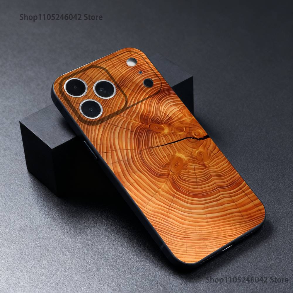 Natural Wood Phone Case For iPhone 17,16,15,14,13,12,11,Pro,XS,Max,XR,Plus,E,SE4,Mini Black Soft Cover