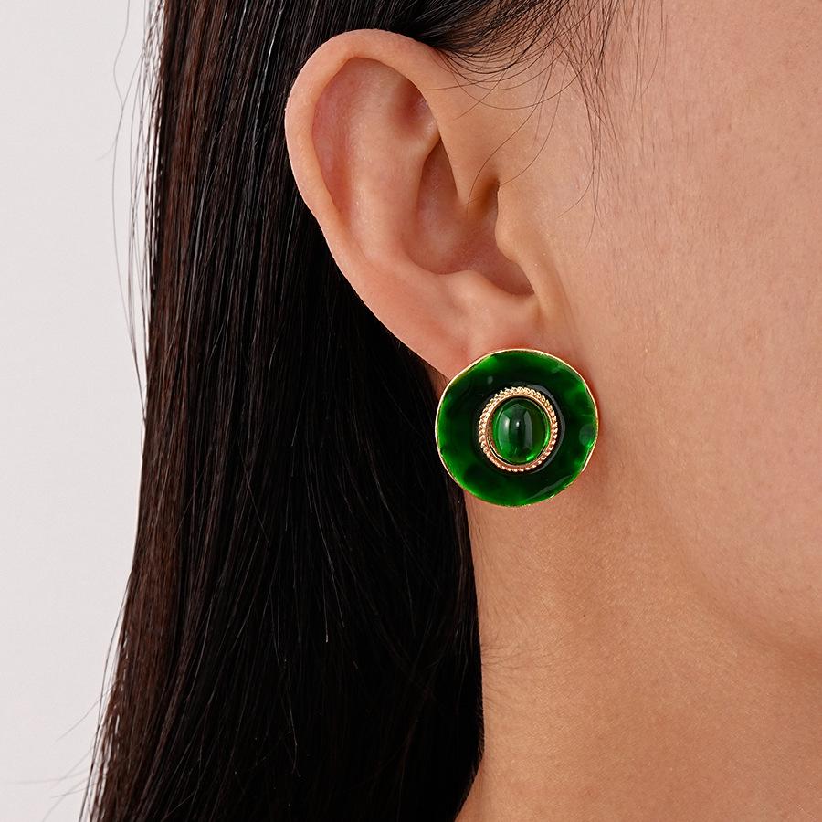 Grandmother Oily Resin Round Geometric Silver Needle Earrings Stylish Small Temperament Earrings