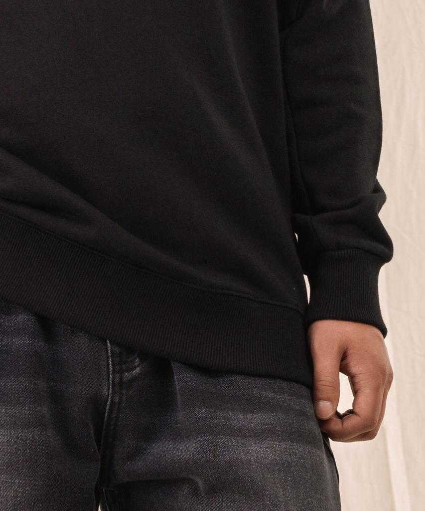 Ellamo Terry Basic Plain Plain Sleeve Point Zipper Oversized Sweatshirt [Black]