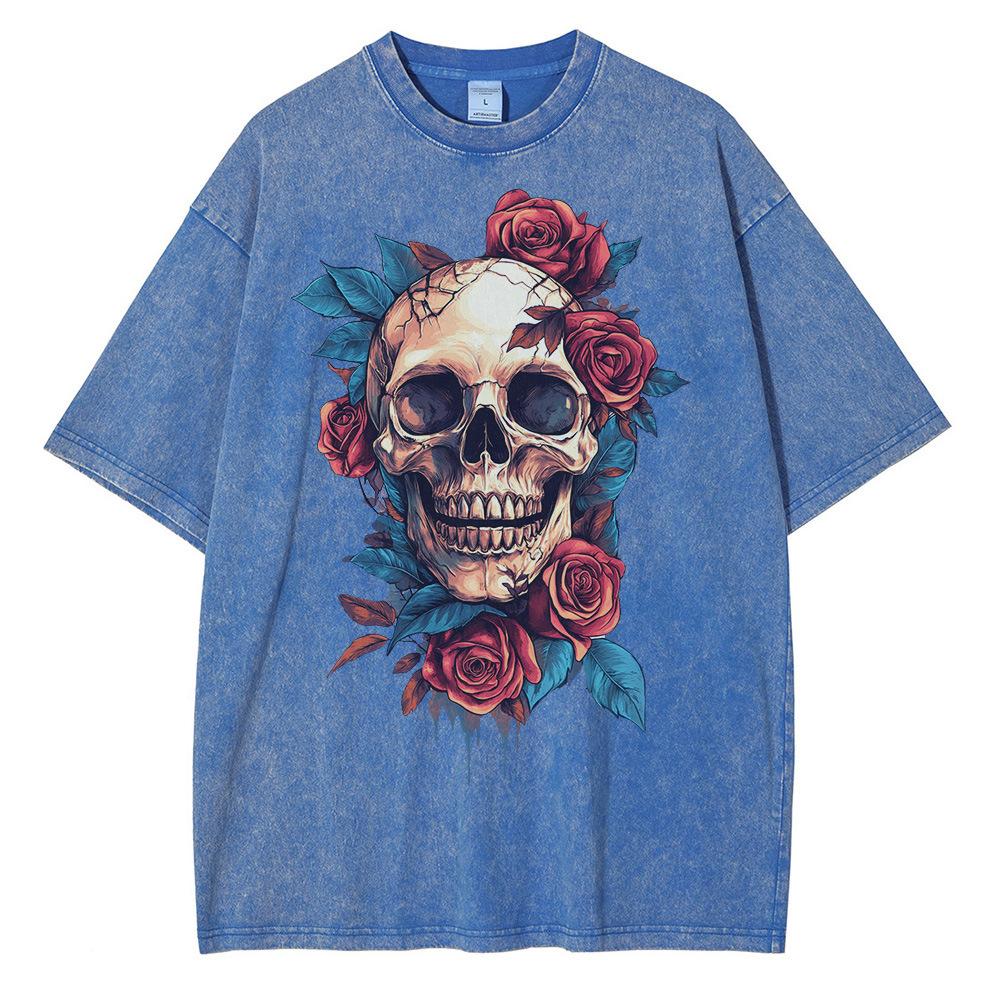 Heavyweight Cotton T Shirts Realistic Skull Graphic Disssed