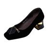 Shallow Single Shoes Autumn New French Square Head Soft Leather High Heels Shallow Temperament Comfortable Leather Shoes
