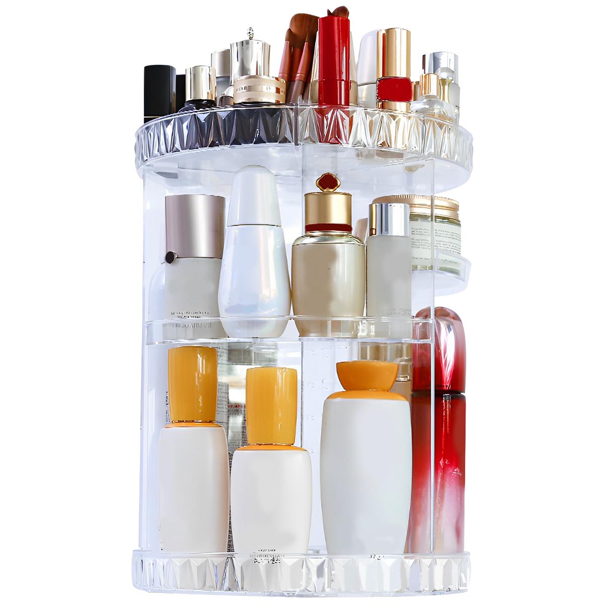 

3 Tiers Makeup Organizer 360 Rotating Storage makeup Display Case Large Capacity Cosmetic Storage Display Box Clear for Bathroom