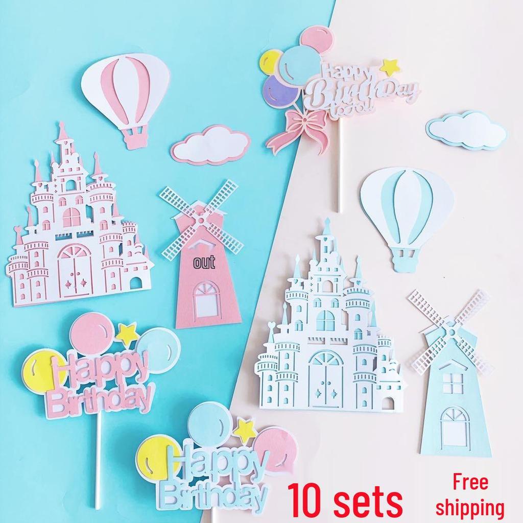 Topper per Torta Castello Mulino a Vento Palloncino per la Celebrazione del Primo Compleanno del Bambino
