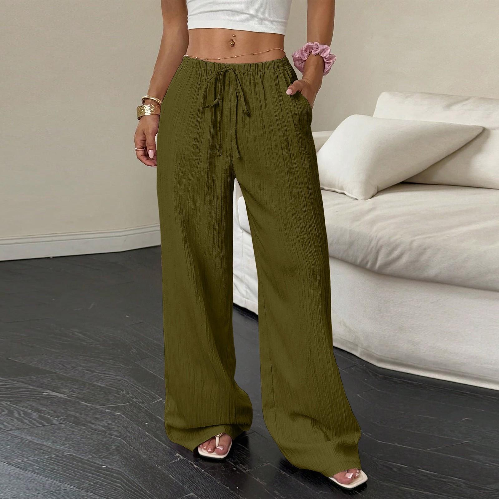 

Женские повседневные брюки с высокой посадкой, свободные, кружевные, с широкими штанинами L армия зеленый