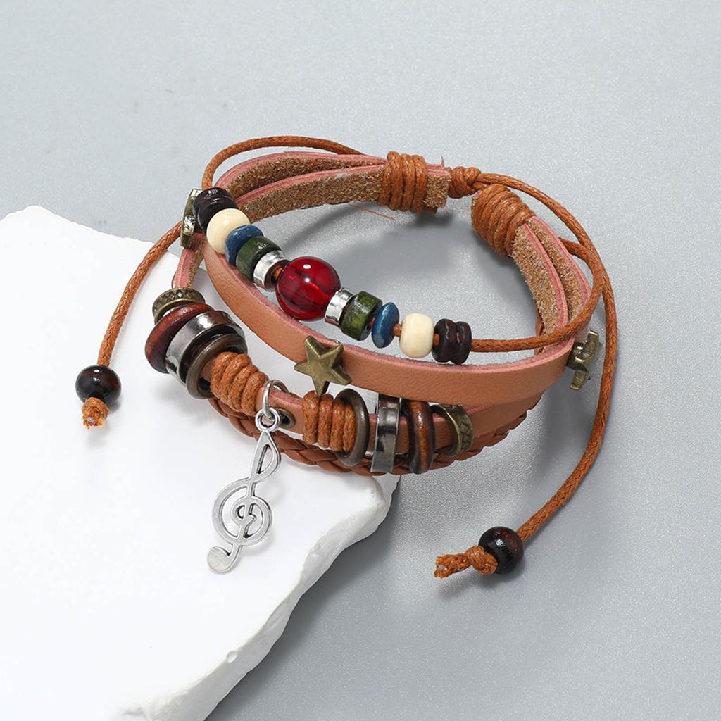 Adjustable Leather Beaded Bracelet Stylish and Comfortable Cuff Bangles Multi-Layer Bracelets Cuff Bangle Jewelry Gift