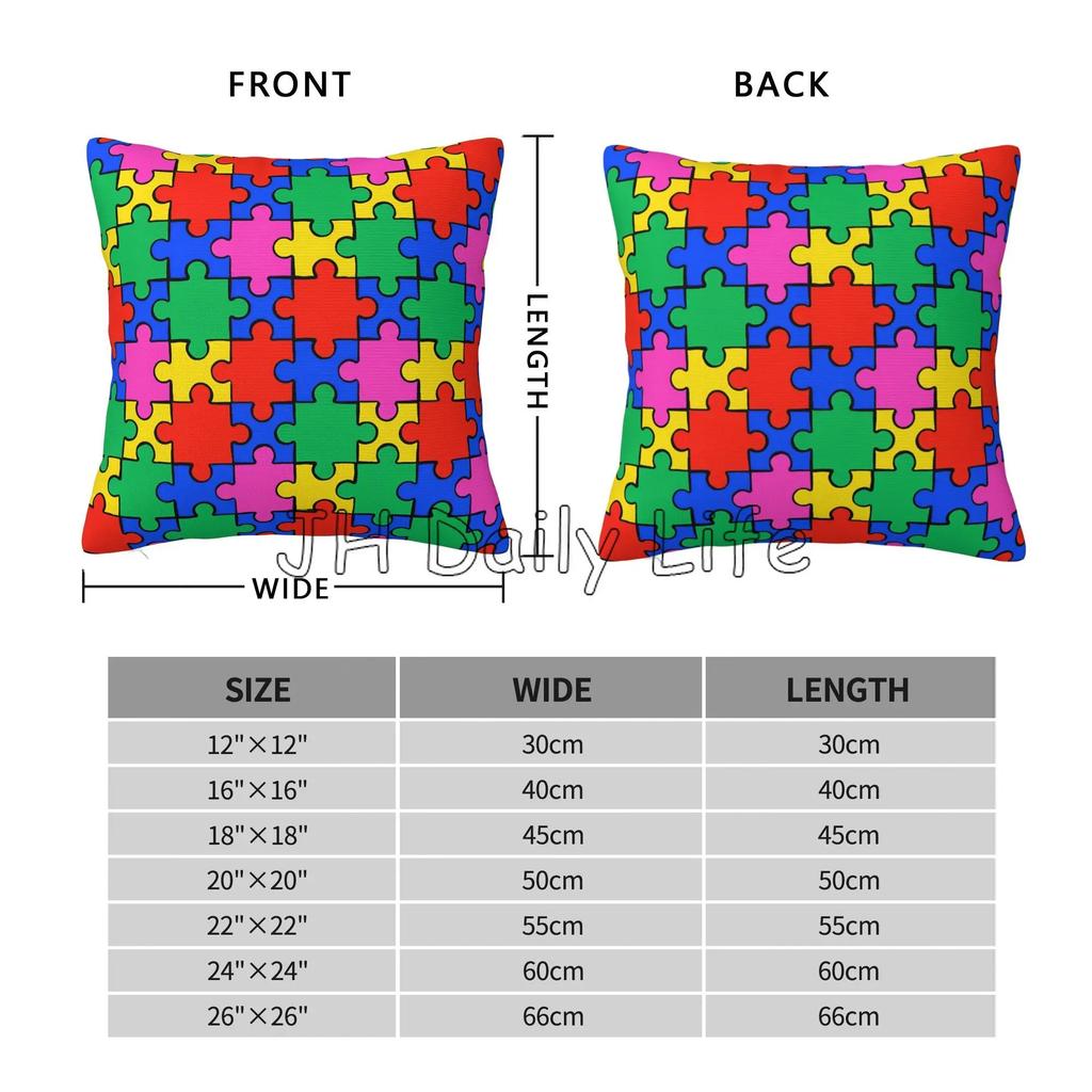 Autism Awareness Colorful Puzzle Piece Cushion Cover Pillow Case Home Office Car Decor Soft Bed Sofa Pillowcase Pillow Cover