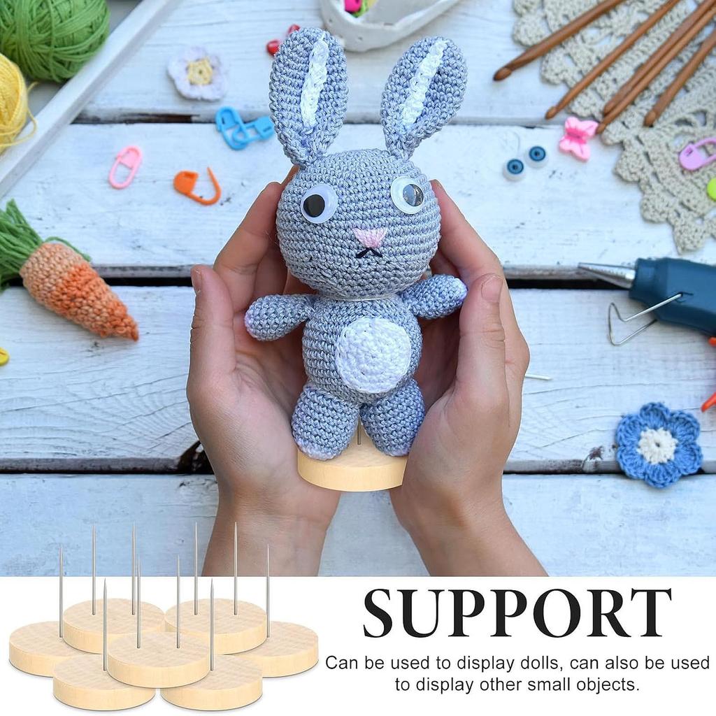 12 Pieces Crochet Dolls Display Stand Doll Holder Decorative Sturdy Metal Pins DIY Wood Base