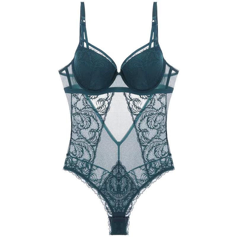 

TERMEZY Низкая цена Распродажа инвентаря Сексуальное нижнее белье Push Up Кружевной корсет Прозрачный боди Выдалбливают Бюстье Нижнее белье 38B зелёный
