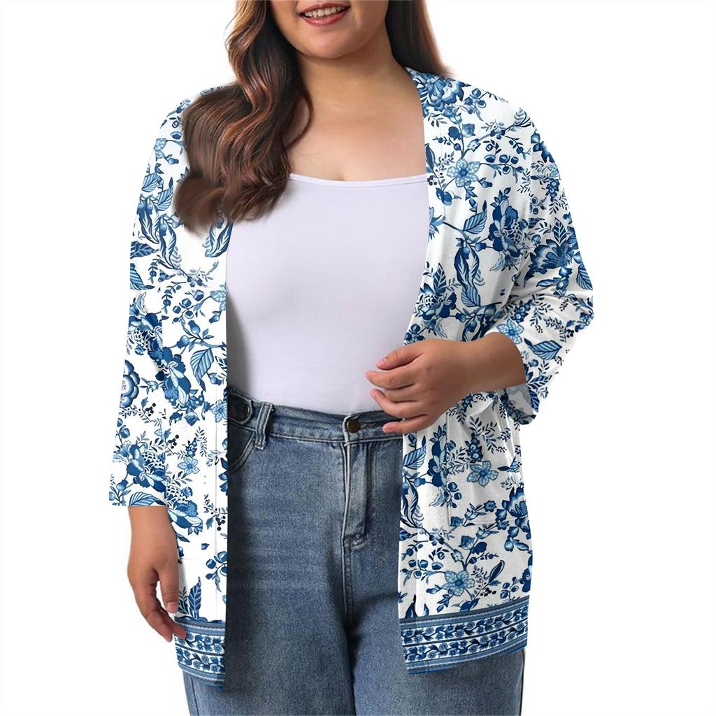 Women's Fall And Winter Fashion Casual Soild 3/4 Sleeve Mid-Length Cardigan Jacket