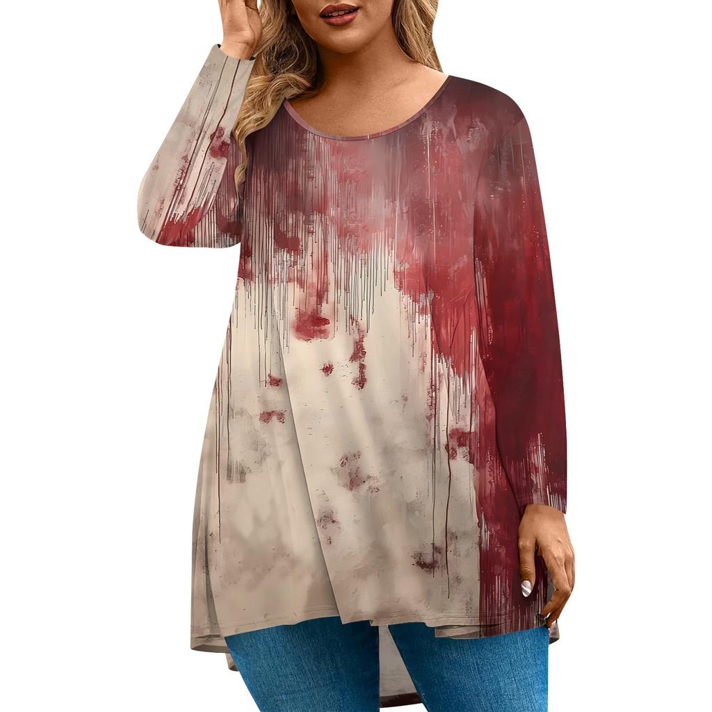 Women's Fashion Large Size Round Neck Long Sleeve Casual Halloween Print Loose Pullover Top