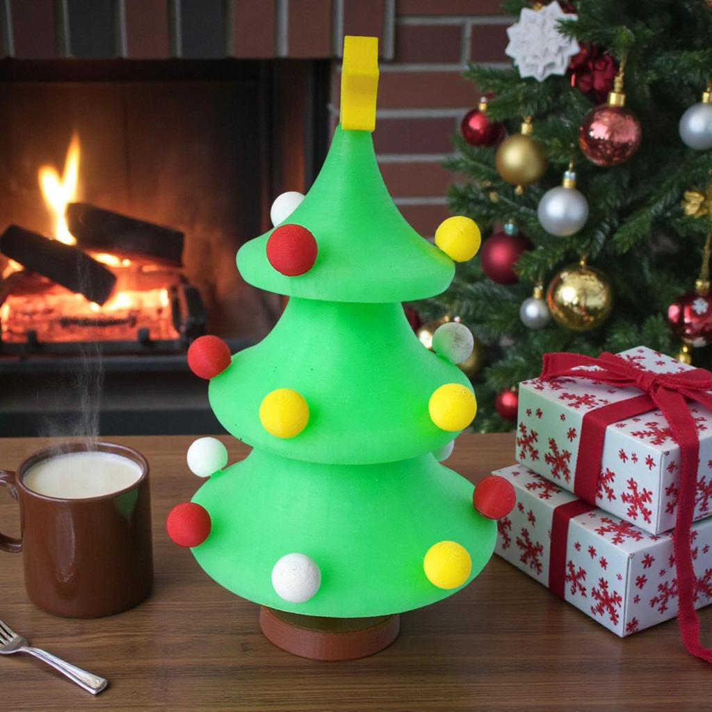 3D Printed Rotating Christmas Tree Ornament - Creative Desktop Decoration Model