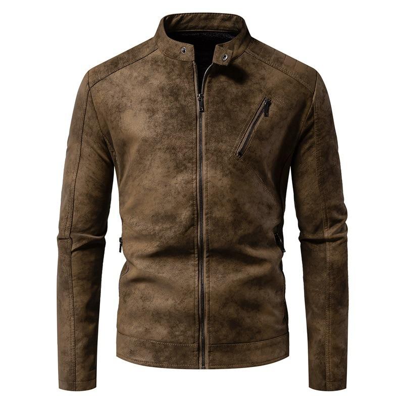 

Thickened fleece leather jacket leather men s leather jacket autumn and winter motorcycle clothes retro loose lapel jacket men 4XL
