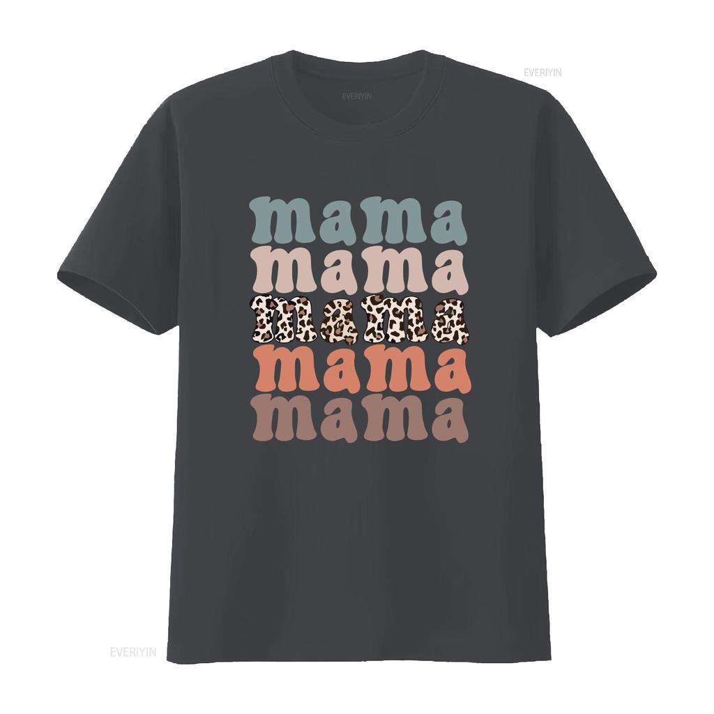 Vintage Retro Leopard Print Mama Stacked Text Casual T Shirt Vintage Washed Breathable Soft Slightly Streetwear
