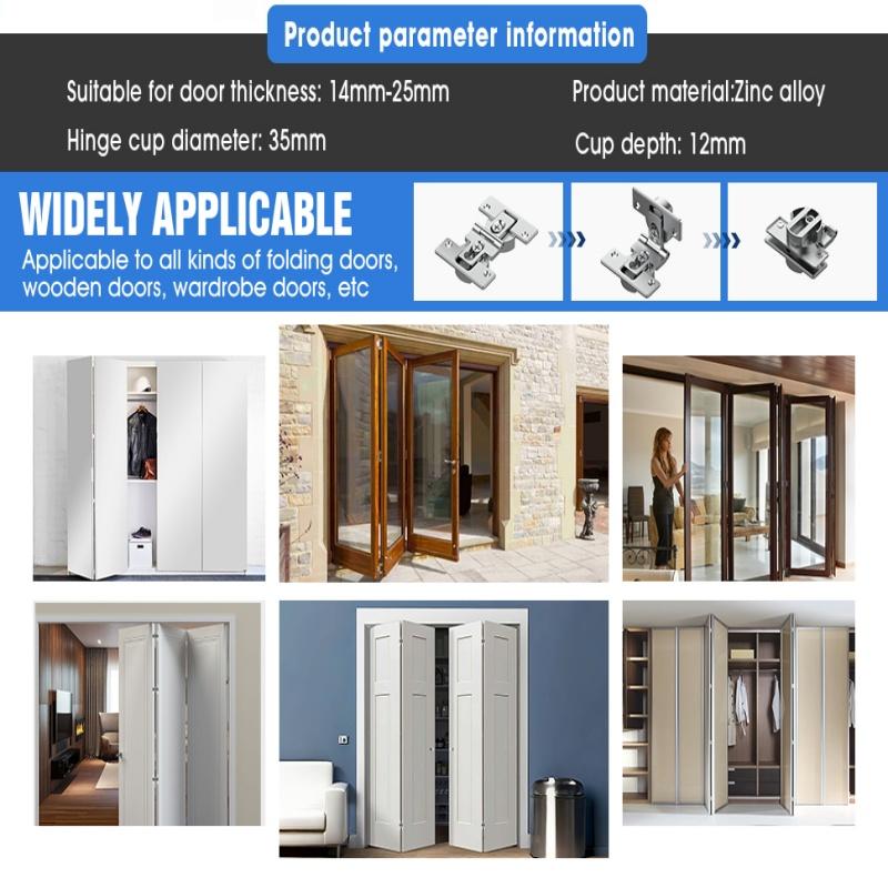 Furniture Adjustable Bifold Hinges,180° Folding Cabinet Closet Door Hinge,Double Cup Invisible Hinges,Self-Supporting Flap Hinge