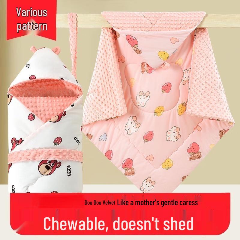 Brangdy Strawberry Rabbit Bean Velvet Quilted Swaddle