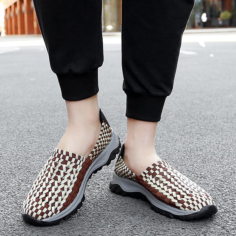 Summer Men Sneakers Braid Beach Shoes Casual Weave Blue Grey Breathable Slip on Flats Tennis Sneakers