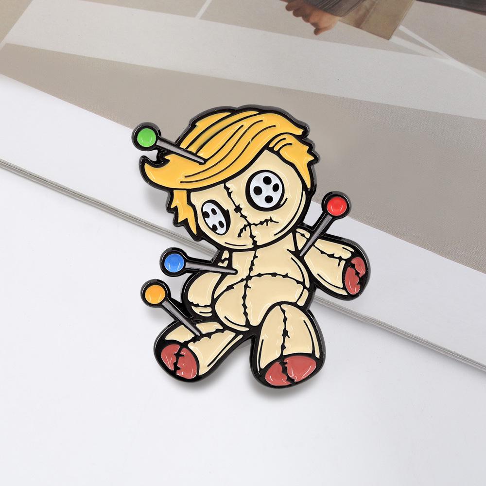 Mysterious Stitched Cotton Doll Enamel Pin - Creepy Nail Puppet Brooch Decoration