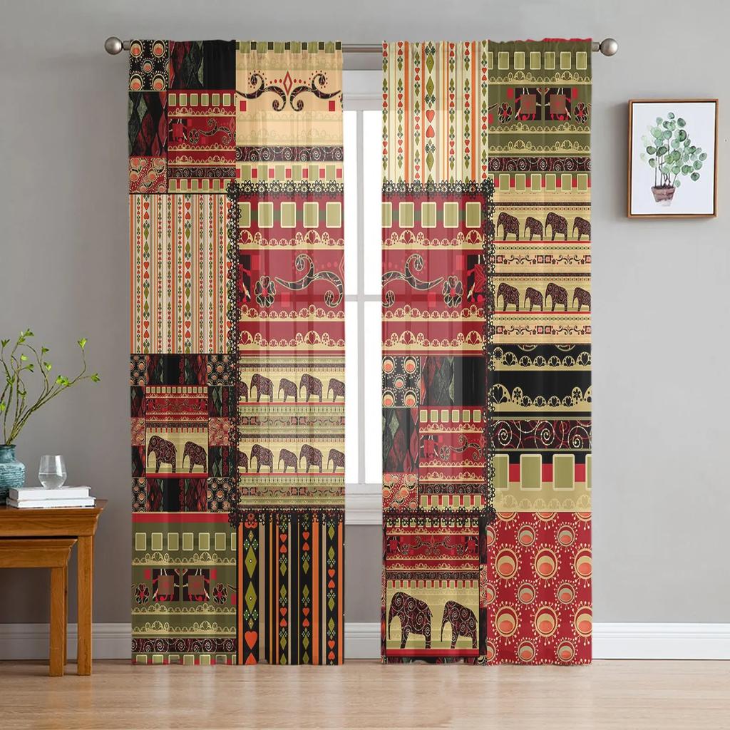 Tribal Retro Ethnic Sheer Drapes Living Room Window Curtains For Bedroom Kitchen Home Decoration Curtain Panels