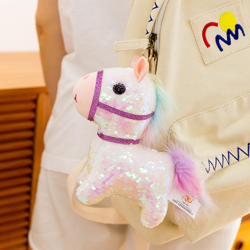 Cartoon Simulation Sequin Pony Plush Toy Zodiac Horse Doll Activity Sprinkler Ring Ornament