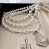 Retro High Quality Natural White Chalcedony Artificial Australian White Pearl Sweater Chain Necklace Autumn And Winter New Models
