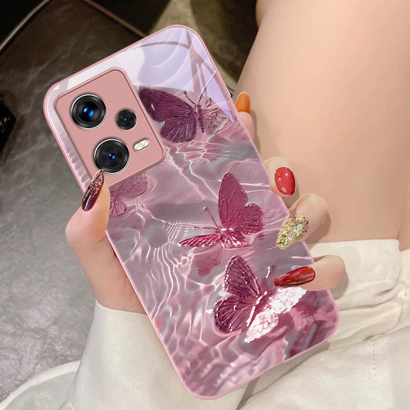 Lucky Butterfly White For Xiaomi 14 Ultra 13 Lite Redmi Note 13 11 Pro 12 Plus Poco X6 3 Pro F4 6 GT Tempered Glass Phone Case