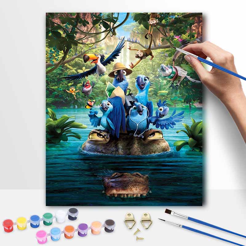 Disney digital oil painting tropical birds jungle adventure hand painting home decoration painting 20x30cm