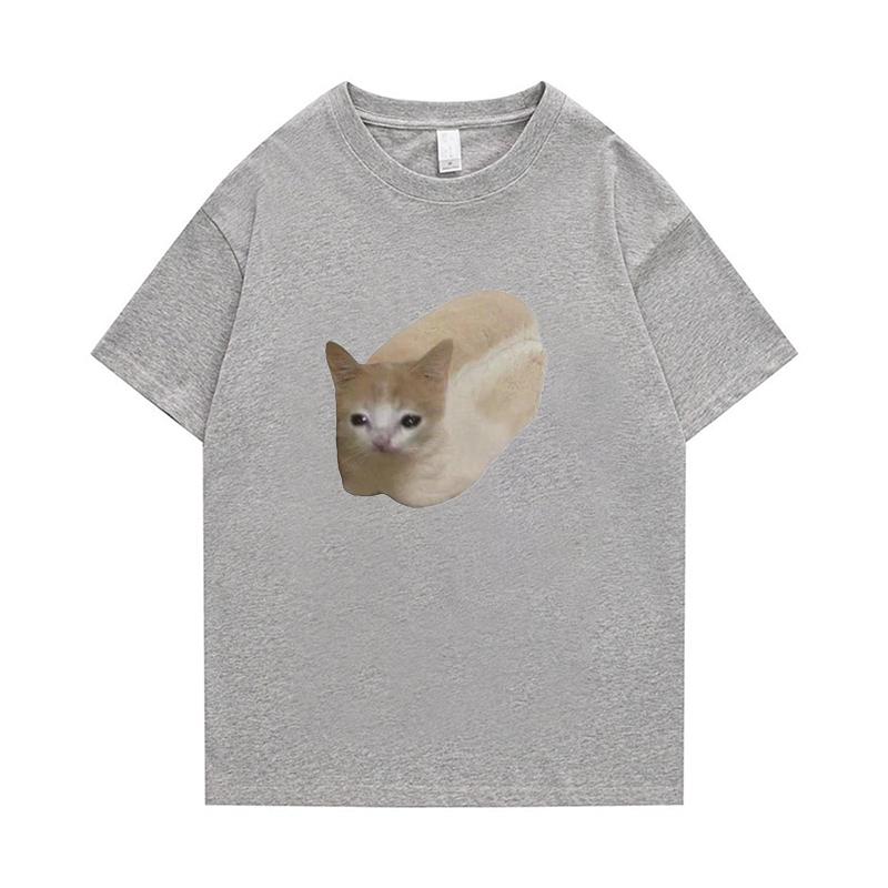Sporty Fun Cotton T-Shirt Oversized Summer Men Women Niche Cat Bread Print T Shirt Leisure Hip Hop Short Sleeve Tops Tees S-4XL