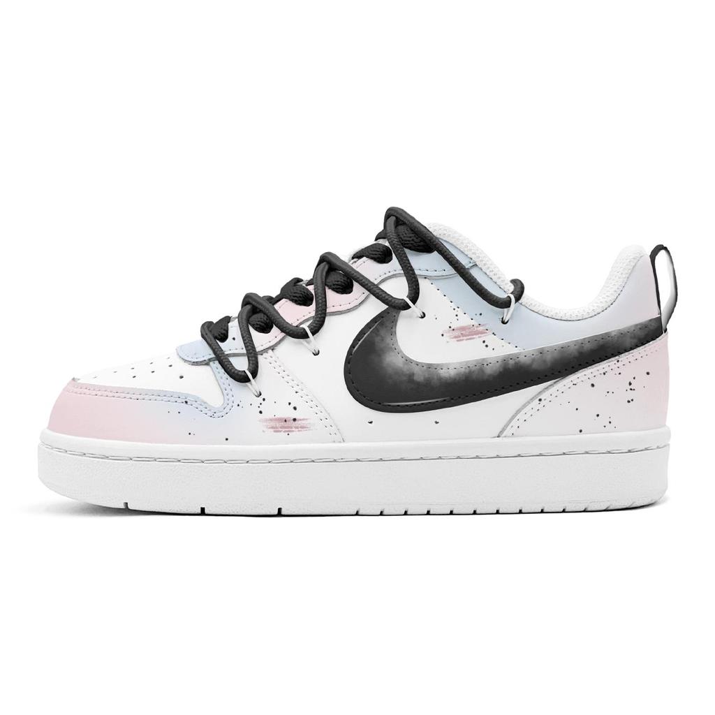 Nike Court Borough Ink Dye Pink Charm Leather Low top Skateboard Shoes Women's Pink Blue BQ5448-100(TeamS2-S-BOX)