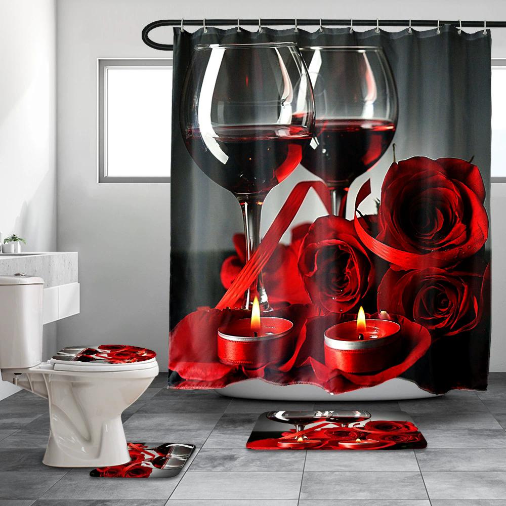 Marble Shower Curtain Set Creative Watercolor Ink Art Geometric Modern Bathroom Decor Floor Rug Bath Mats Toilet Lid Cover